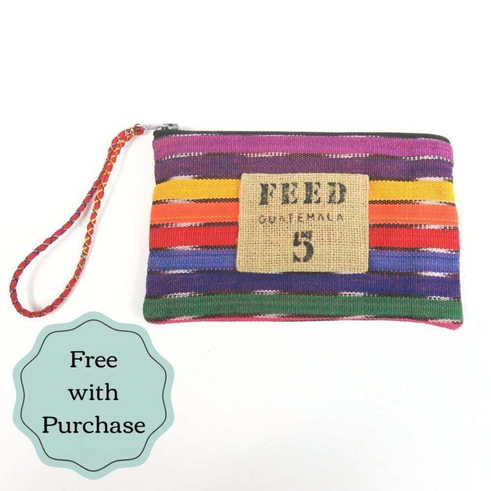 Rainbow Stripe Clutch Pouch - FREE W/ PURCHASE - Handmade - Guatemala - Wristlet